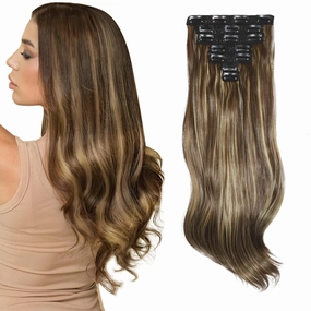 Clip in Hair Extensions 6PCS 20 Inch - Honey Blonde Mixed Light Brown Synthetic Hair with Seamless Removable Clips for Women, Natural Look for Daily & Party Use
