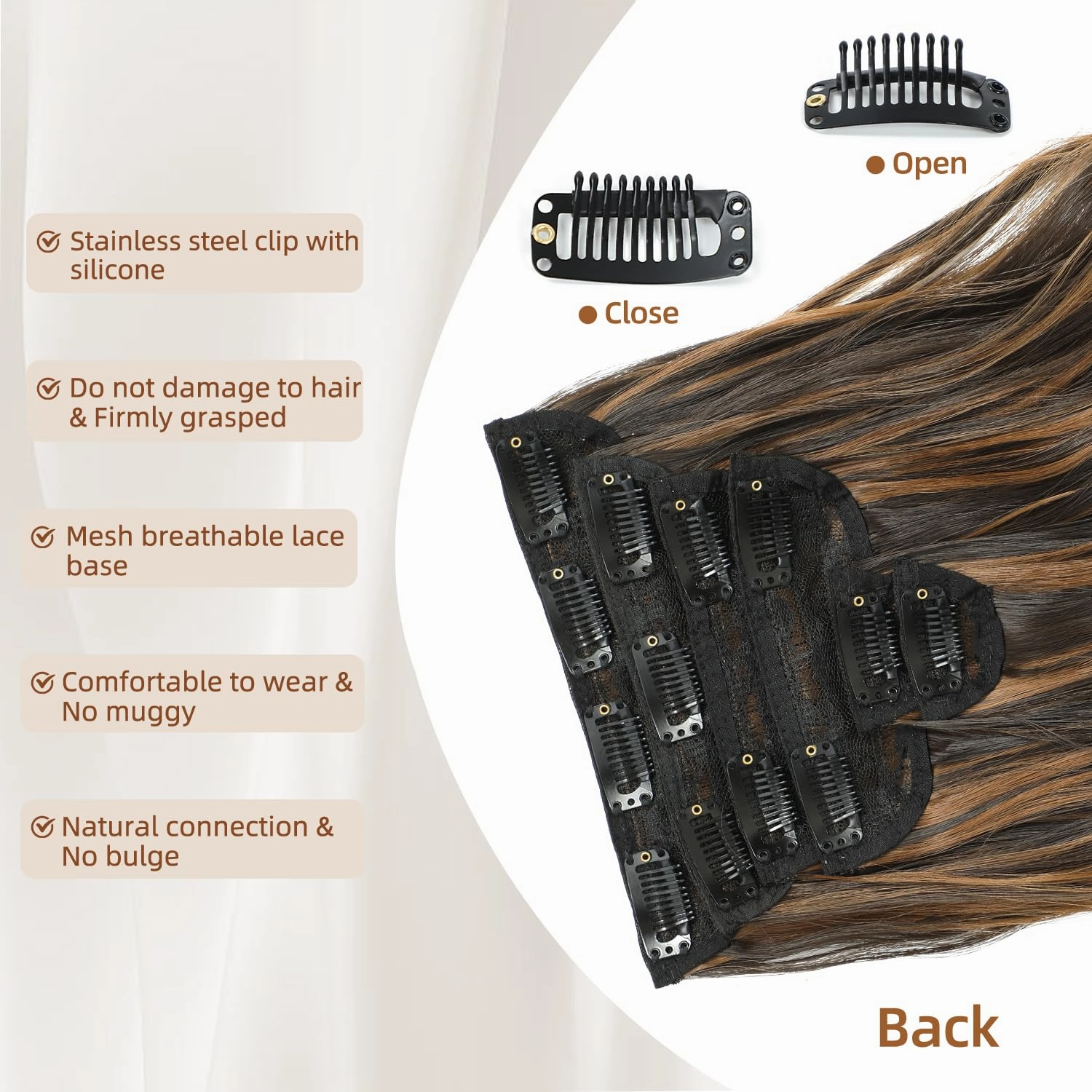 Clip in Hair Extensions, Highlight balayage dark brown Hair Extensions, 6 PCS Hairpieces, Natural & Blends Well (20inch, 6pcs, Dark roasted coffee & Caraamel brown)