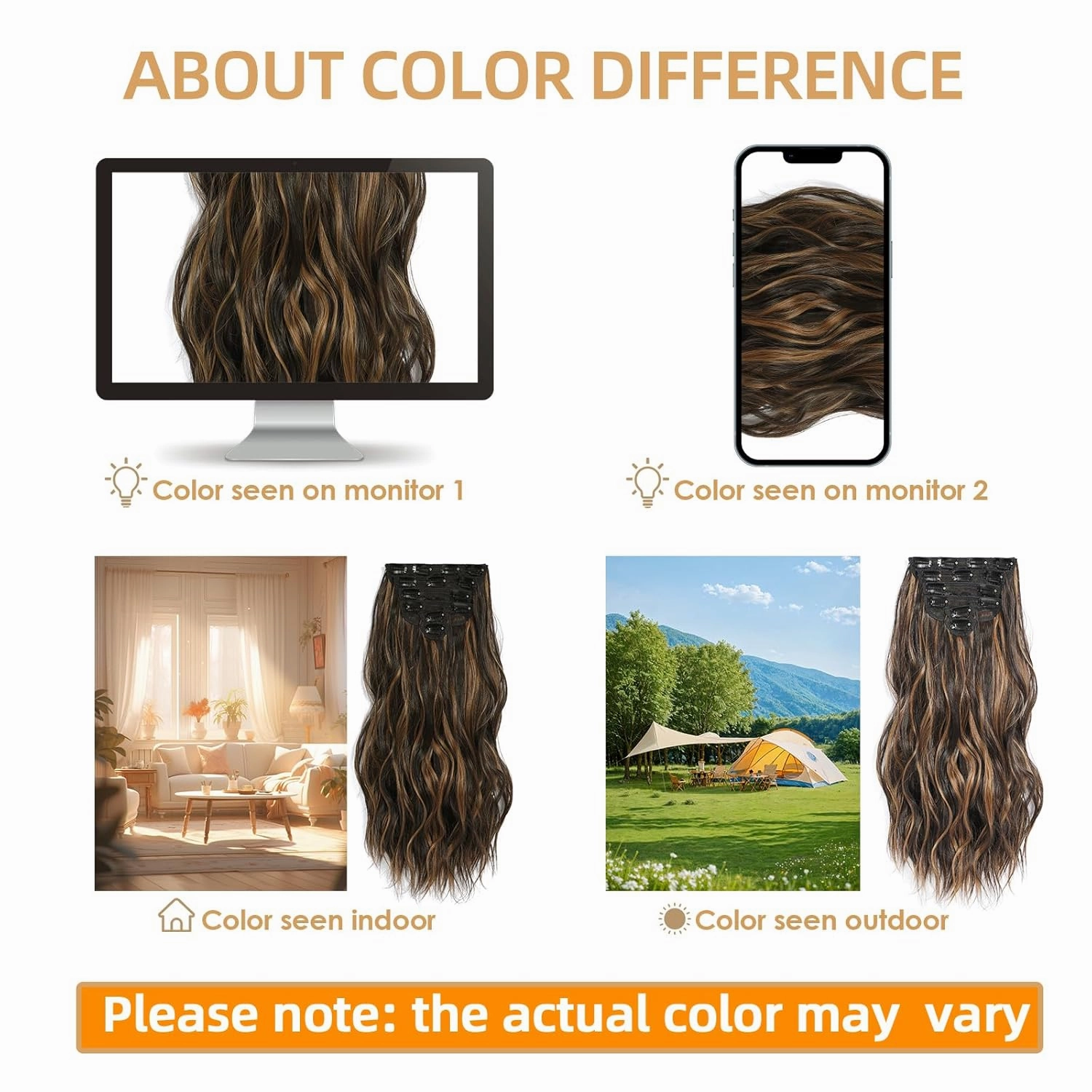 Clip in Hair Extensions, Highlight balayage dark brown Hair Extensions, 6 PCS Hairpieces, Natural & Blends Well (20inch, 6pcs, Dark roasted coffee & Caraamel brown)