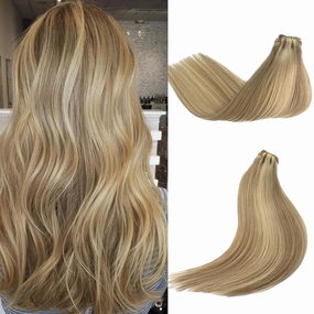 Clip in Hair Extensions Human Hair,OiMiGO Blonde Highlight Straight Hair 70g 5pcs 12 Inch Real Human Hair Extensions Clip in Remy Hair Extensions Soft & Comfortable Hairpieces(#18P60,12Inch)