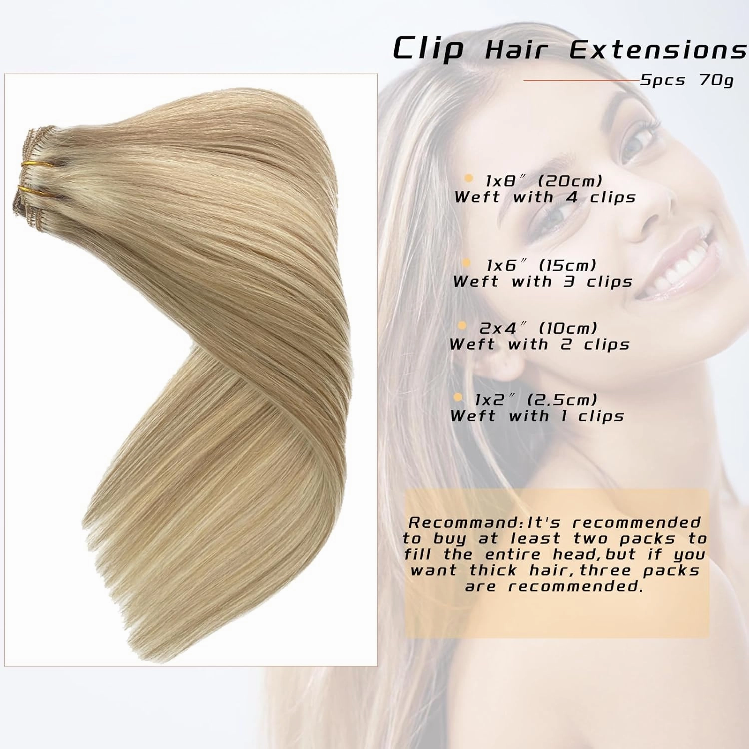 Clip in Hair Extensions Human Hair,OiMiGO Blonde Highlight Straight Hair 70g 5pcs 12 Inch Real Human Hair Extensions Clip in Remy Hair Extensions Soft & Comfortable Hairpieces(#18P60,12Inch)