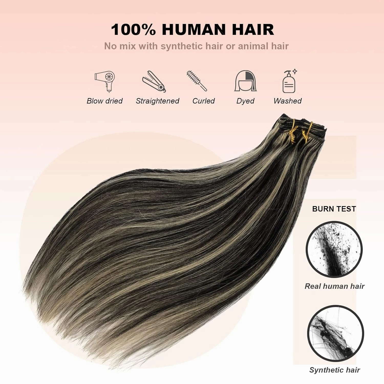 Clip in Hair Extensions, OiMiGO Blonde Highlights Human Hair Extensions Black and Honey Blonde Clip ins 5Pcs 12Inch 70g Invisible Clips Straight Blonde Highlighted Clips on Extension