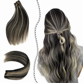 Clip in Hair Extensions, OiMiGO Blonde Highlights Human Hair Extensions Black and Honey Blonde Clip ins 5Pcs 12Inch 70g Invisible Clips Straight Blonde Highlighted Clips on Extension