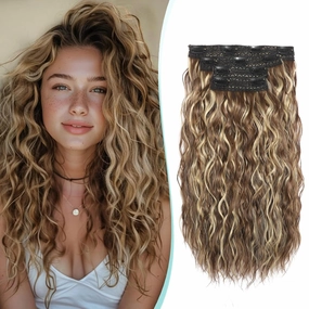 Clip in Hair Extensions, Soft Lace Weft Short Curly Hair Extensions Clip ins Thick Invisible Natural Hair Pieces for Women, Double Weft 4Pcs 14 Inch Ash Brown Mixed Ash Blonde