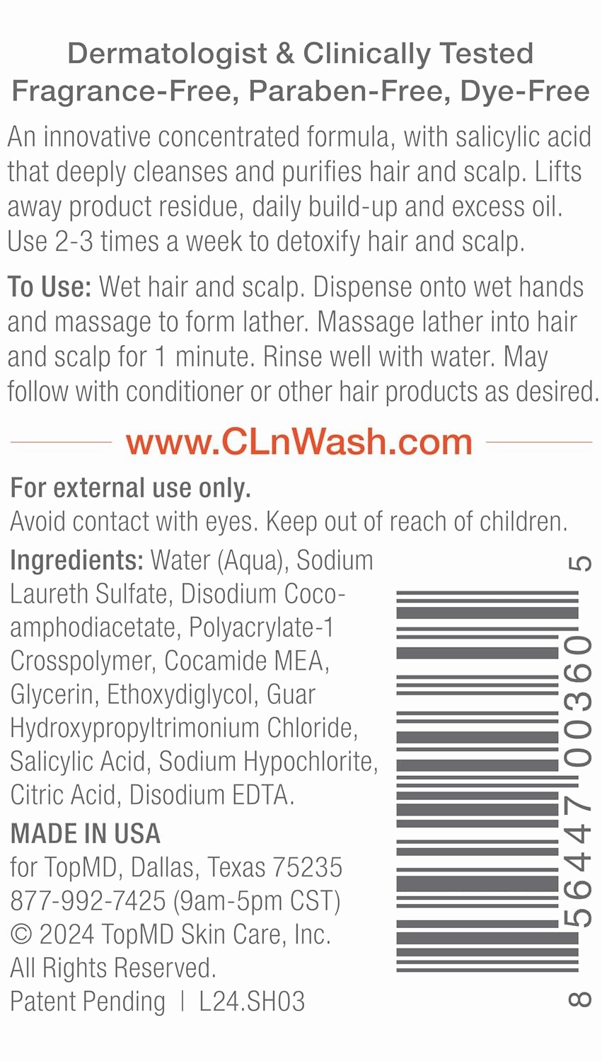 CLn® Shampoo - Clarifying Formula with Salicylic Acid, for Normal to Oily Scalp Prone to Folliculitis, Dandruff, Itchy & Flaky Scalp, Fragrance-Free & Paraben-Free, 3 fl. oz.