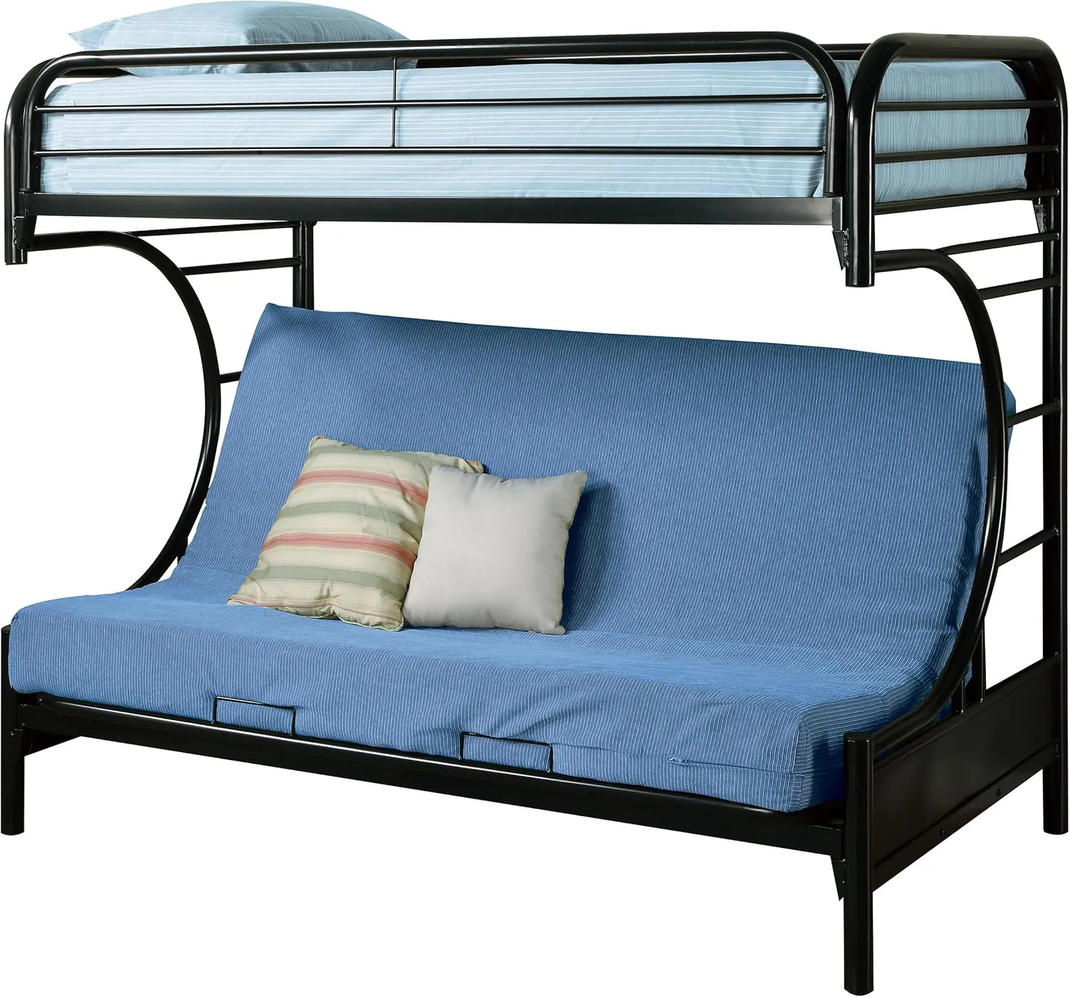 Coaster Home Furnishings Montgomery Contemporary Metal Twin Over Full Futon Bunk Bed Frame with Ladder and Guardrails Fully Slatted Mattress Ready Foundation Black 2253K