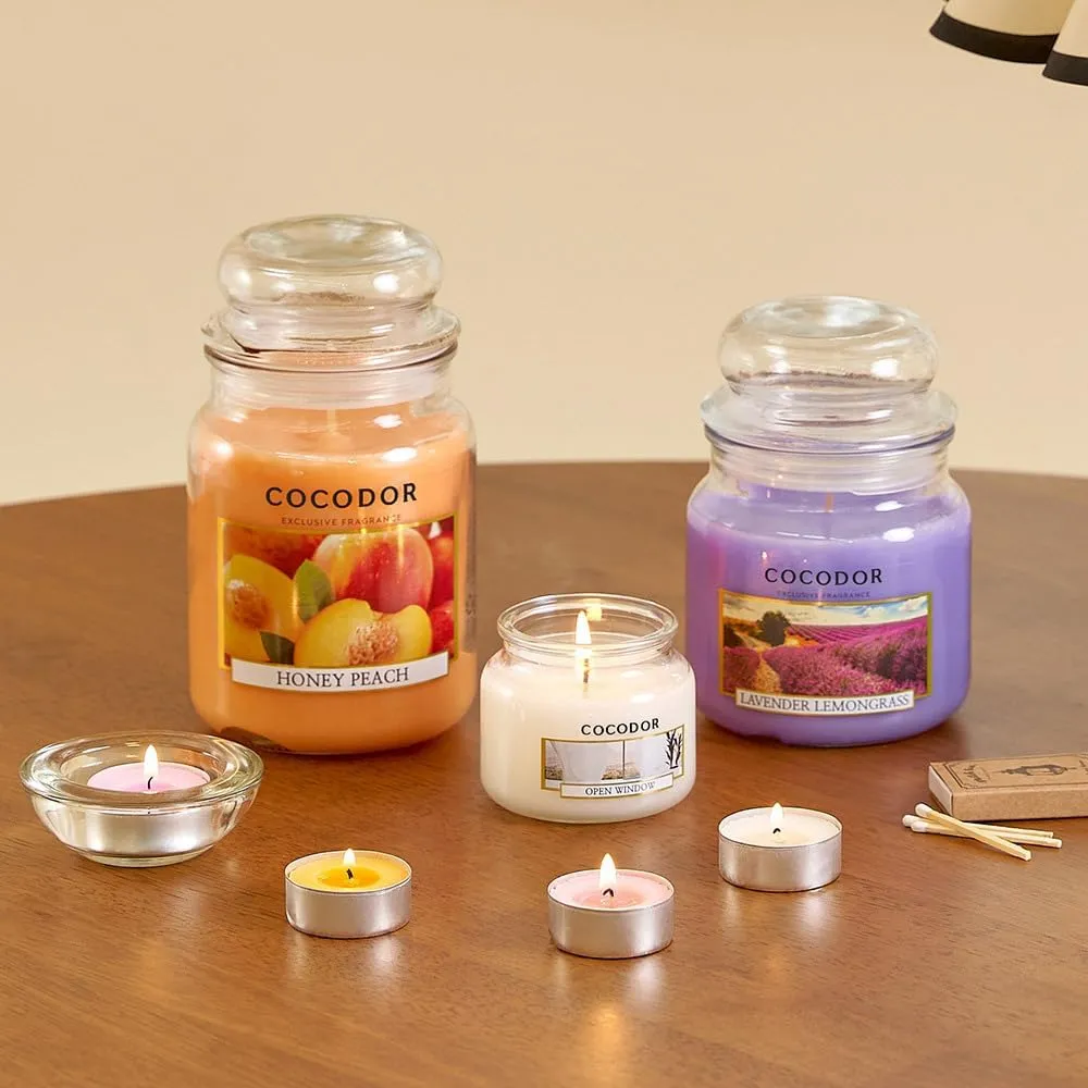 COCODOR Candle Honey Peach Scented, Large Glass Jar 18oz Wick Candle, 110 Hours of Burn Time