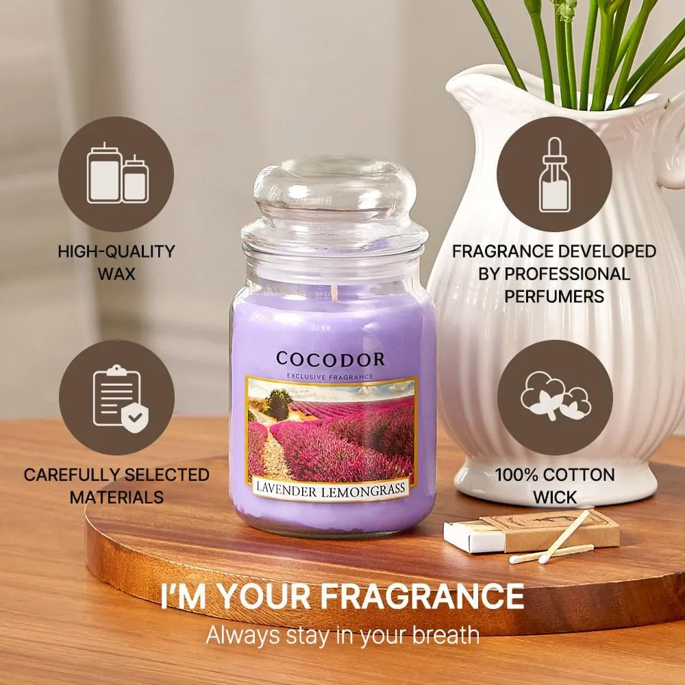 COCODOR Candle Honey Peach Scented, Large Glass Jar 18oz Wick Candle, 110 Hours of Burn Time