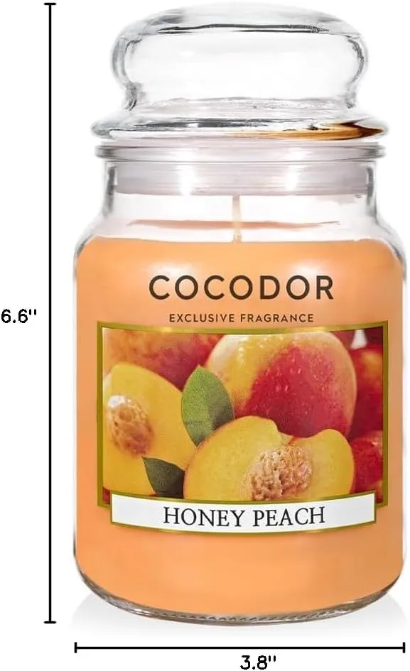 COCODOR Candle Honey Peach Scented, Large Glass Jar 18oz Wick Candle, 110 Hours of Burn Time