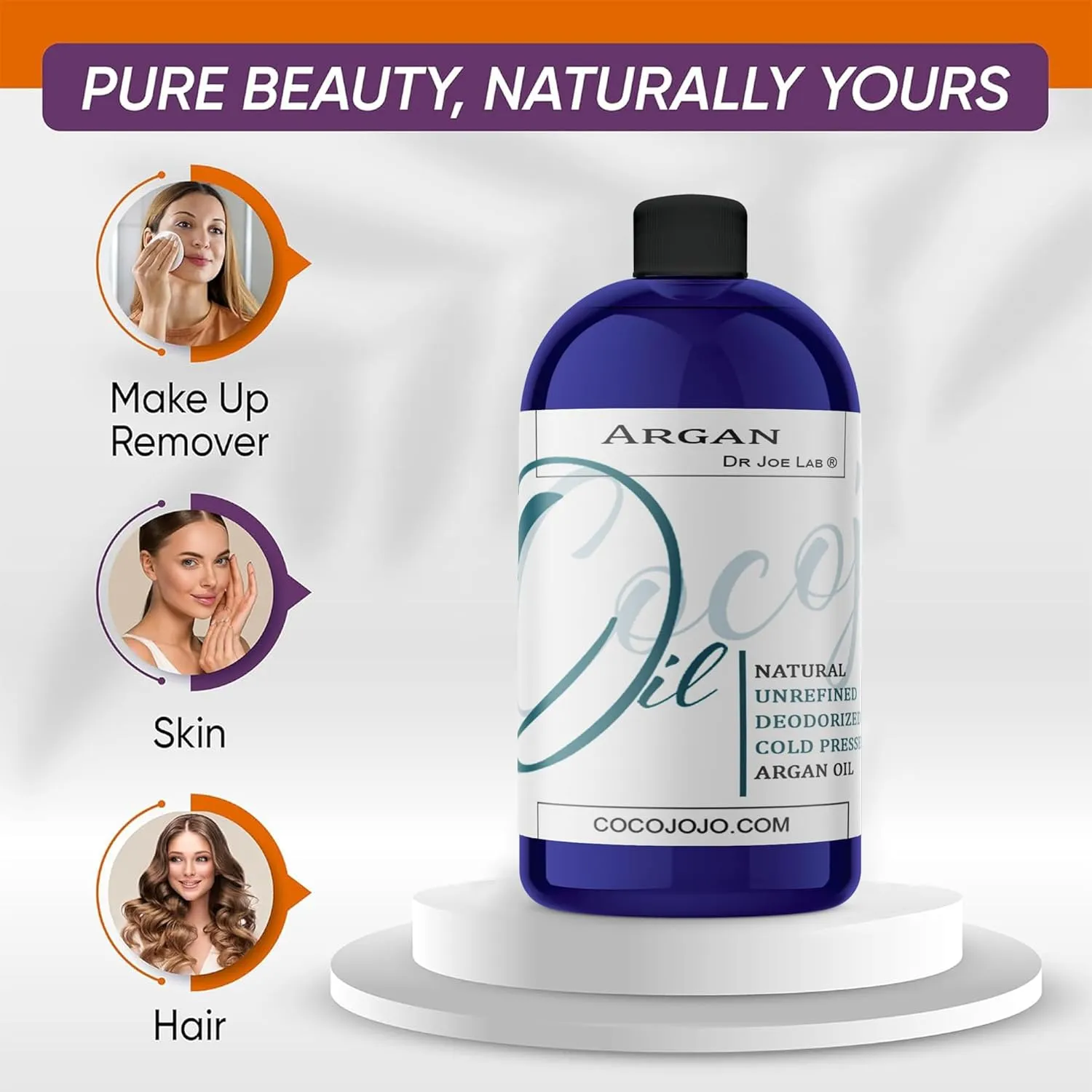 cocojojo Argan Oil Deodorized, Argan Oil for Hair, Hair Treatment, 100% Pure Organic, Oils for Face, Unrefined Unscented Cold Pressed Extra Virgin - 16 Oz