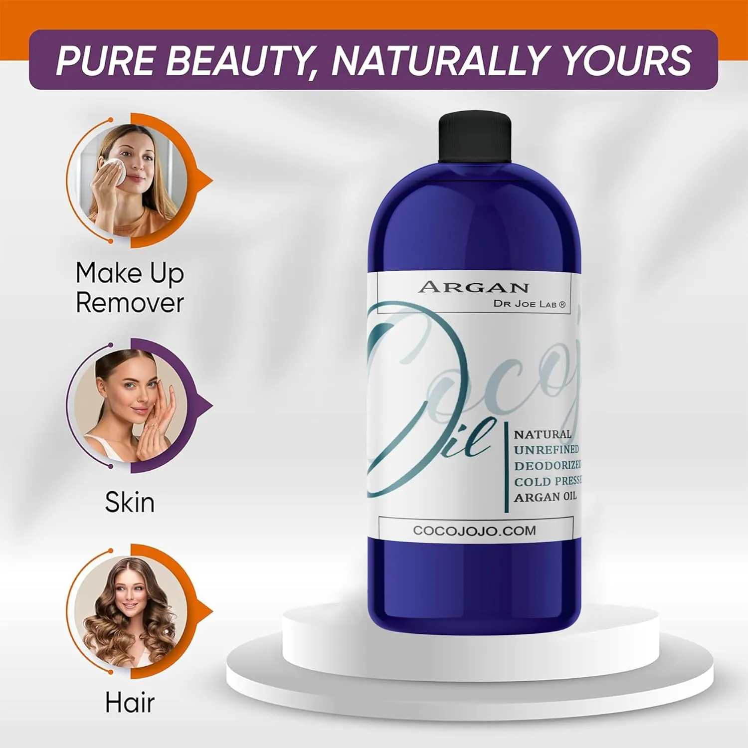 Cocojojo Deodorized Argan Oil for Hair Treatment Oils, Pure Argan Oil for Face, Unrefined Unscented Cold Pressed Extra Virgin - 32 Oz (Pack of 1) - Packaging May Vary