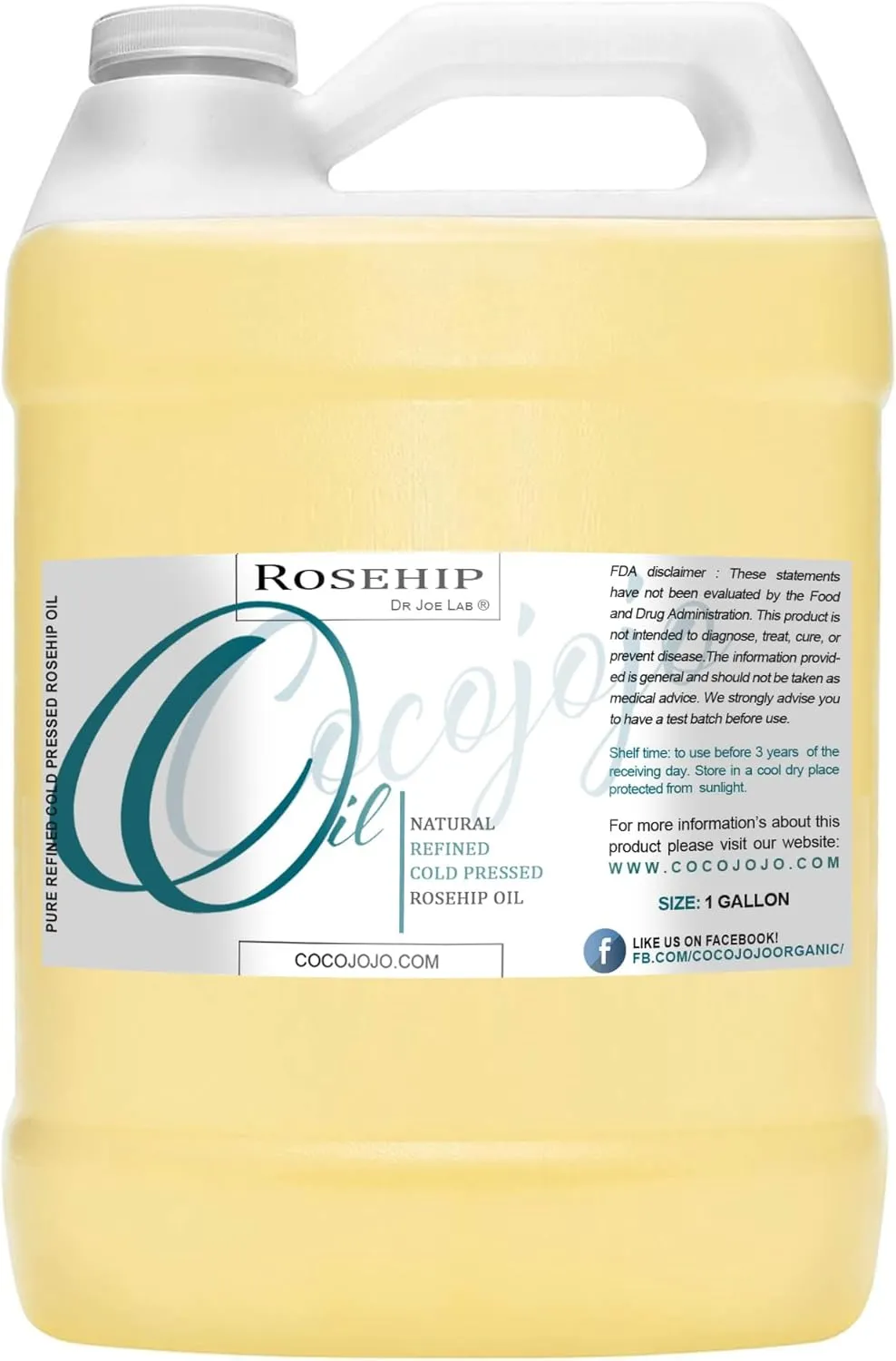 cocojojo Rosehip Oil for Face, Rose Oil for Face, Rose Hip Oil for Body, Rosehip Seed, Pure Refined Cold Pressed All Natural for Hair Skin Body Nails 1 Gallon - 128 Oz