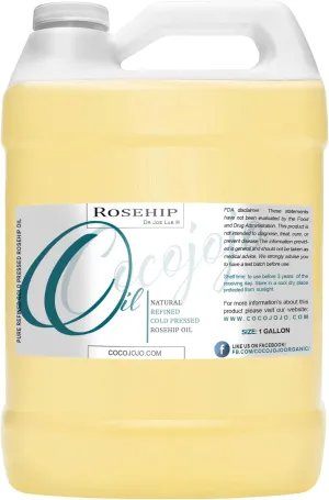 cocojojo Rosehip Oil for Face, Rose Oil for Face, Rose Hip Oil for Body, Rosehip Seed, Pure Refined Cold Pressed All Natural for Hair Skin Body Nails 1 Gallon - 128 Oz