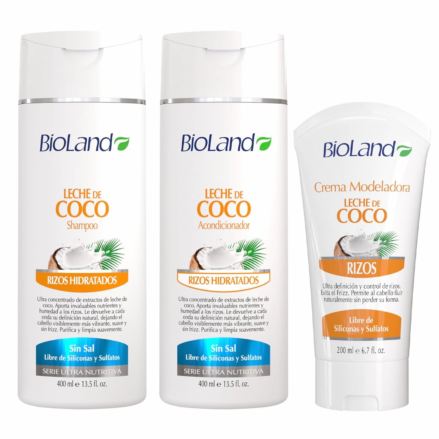 Coconut Milk Shampoo, Conditioner, and Curl Cream Bundle - Ultra-Nourishing & Defining Hair Care for Curly & Dry Hair (13.53 fl oz, 13.53 fl oz, 6.76 fl oz)