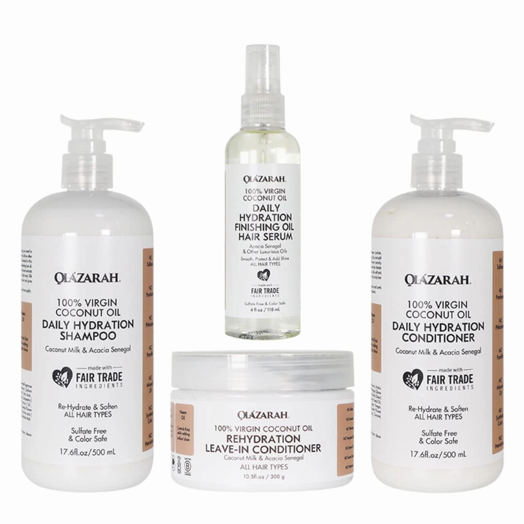 Coconut Revitalize and Nourish Hair Care Set - Coconut Milk/Oil Infused Ultimate Hydration Bundle (Shampoo, Conditioner, Leave-In Conditioner, Oil/Serum), 34 Fl. oz.