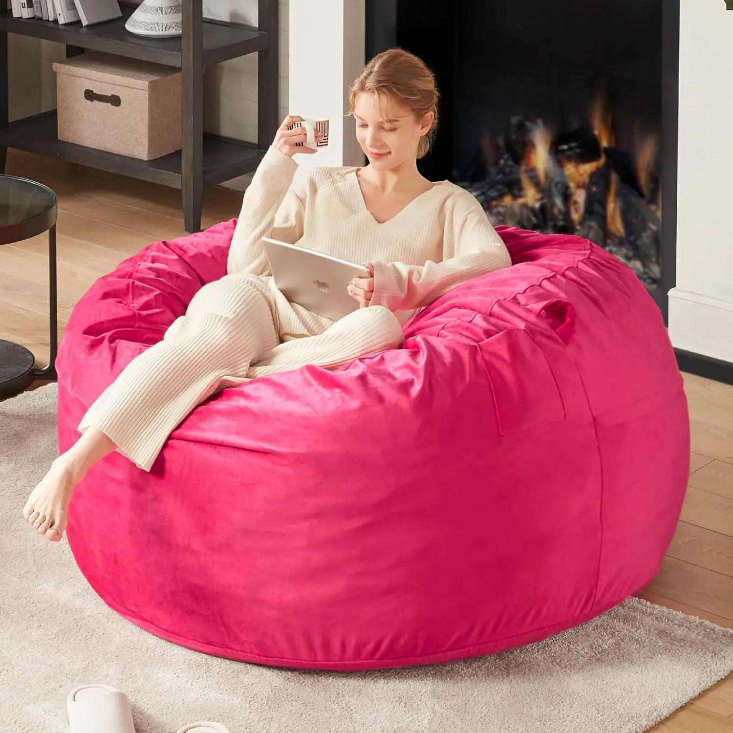 Codi Pink Bean Bag Chair with Filler Included, 4 FT - Comfy Large Beanbag Chair for Adults, with Premium Foam - Machine Washable Soft Mink Bonded Cover, 4ft