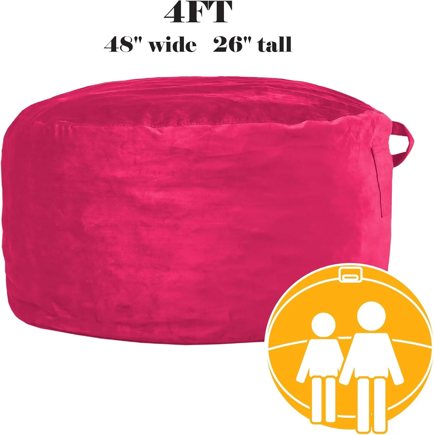 Codi Pink Bean Bag Chair with Filler Included, 4 FT - Comfy Large Beanbag Chair for Adults, with Premium Foam - Machine Washable Soft Mink Bonded Cover, 4ft