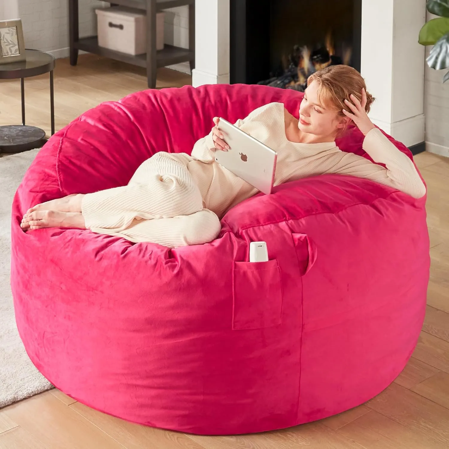Codi Pink Bean Bag Chair with Filler Included, 4 FT - Comfy Large Beanbag Chair for Adults, with Premium Foam - Machine Washable Soft Mink Bonded Cover, 4ft