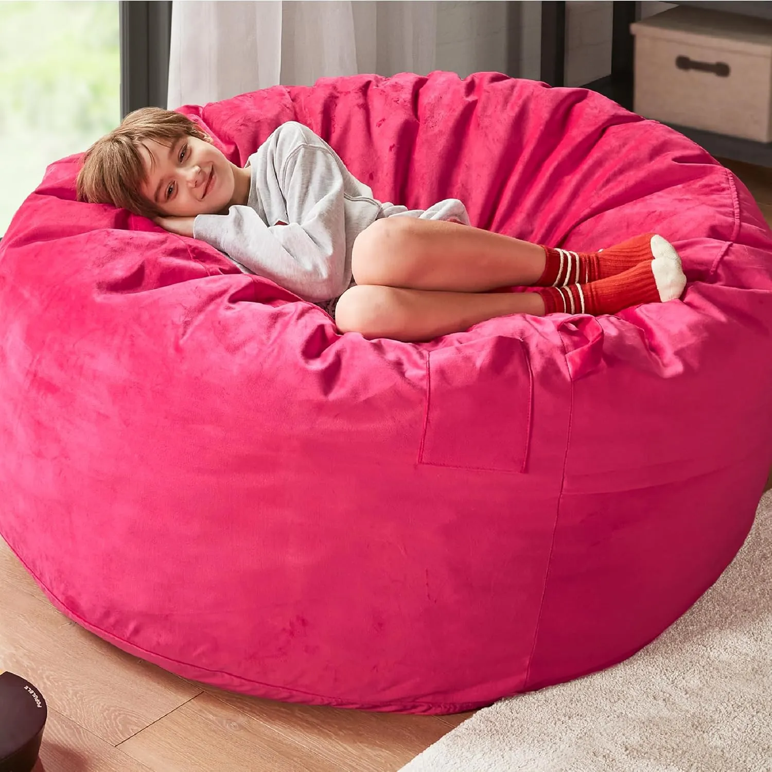 Codi Pink Bean Bag Chair with Filler Included, 4 FT - Comfy Large Beanbag Chair for Adults, with Premium Foam - Machine Washable Soft Mink Bonded Cover, 4ft
