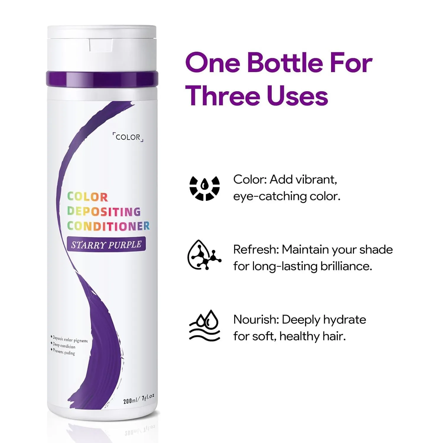 Color Depositing Conditioner, Semi Permanent Hair Color - In-Shower, Prevent Fading & Refresh Color, Free of Damaging Chemicals, 7 Fl Oz, Purple