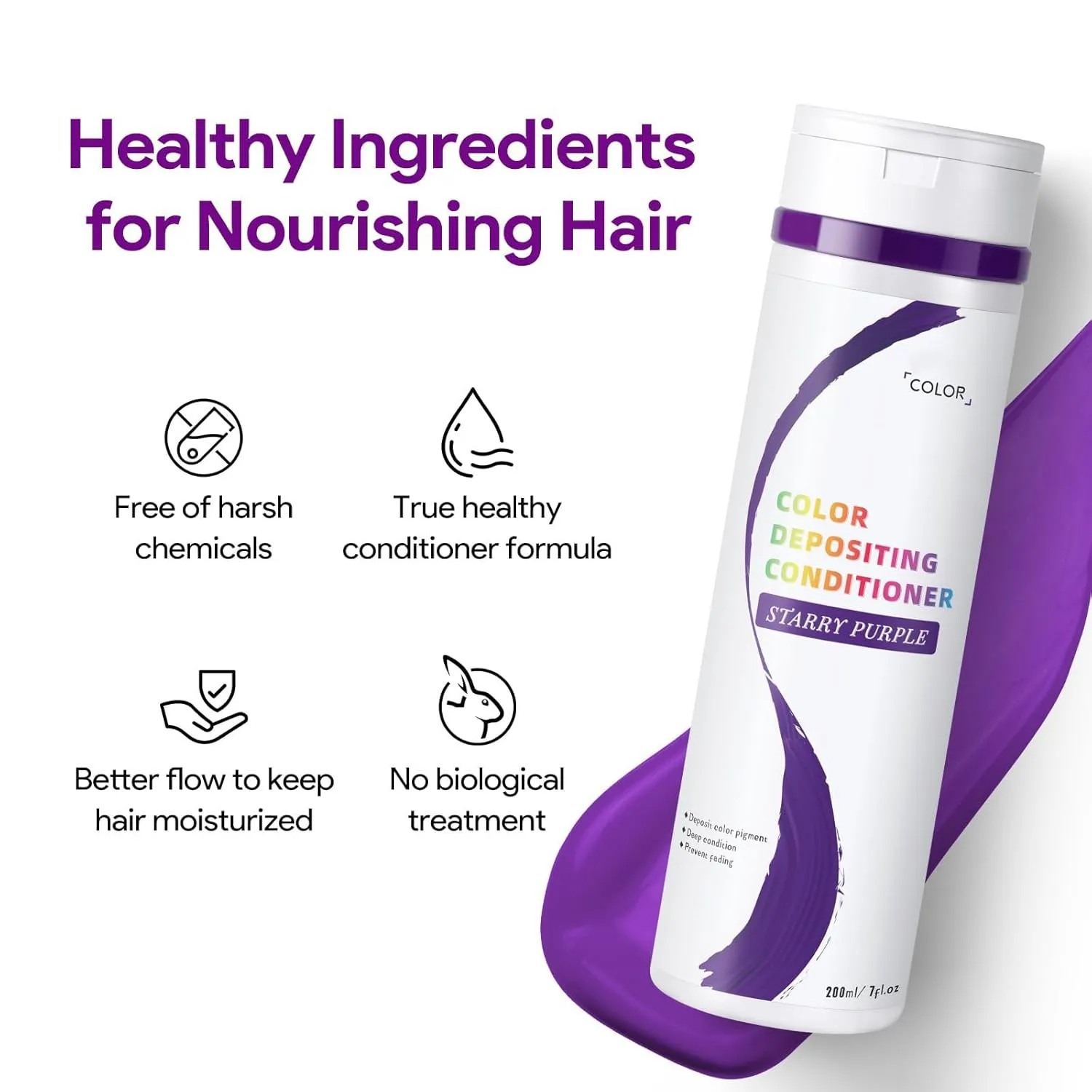 Color Depositing Conditioner, Semi Permanent Hair Color - In-Shower, Prevent Fading & Refresh Color, Free of Damaging Chemicals, 7 Fl Oz, Purple
