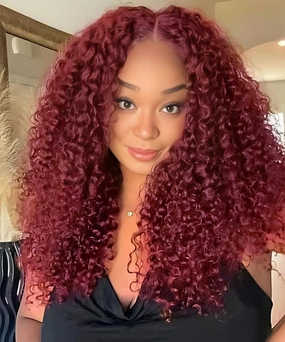 Colorful Queen Curly Lace Wig 18 Inch Burgundy Curly Wigs for Black Women Deep Wave Curly Lace Front Wig Pre Plucked with Baby Hair Wet and Wavy Synthetic Lace Front Wig