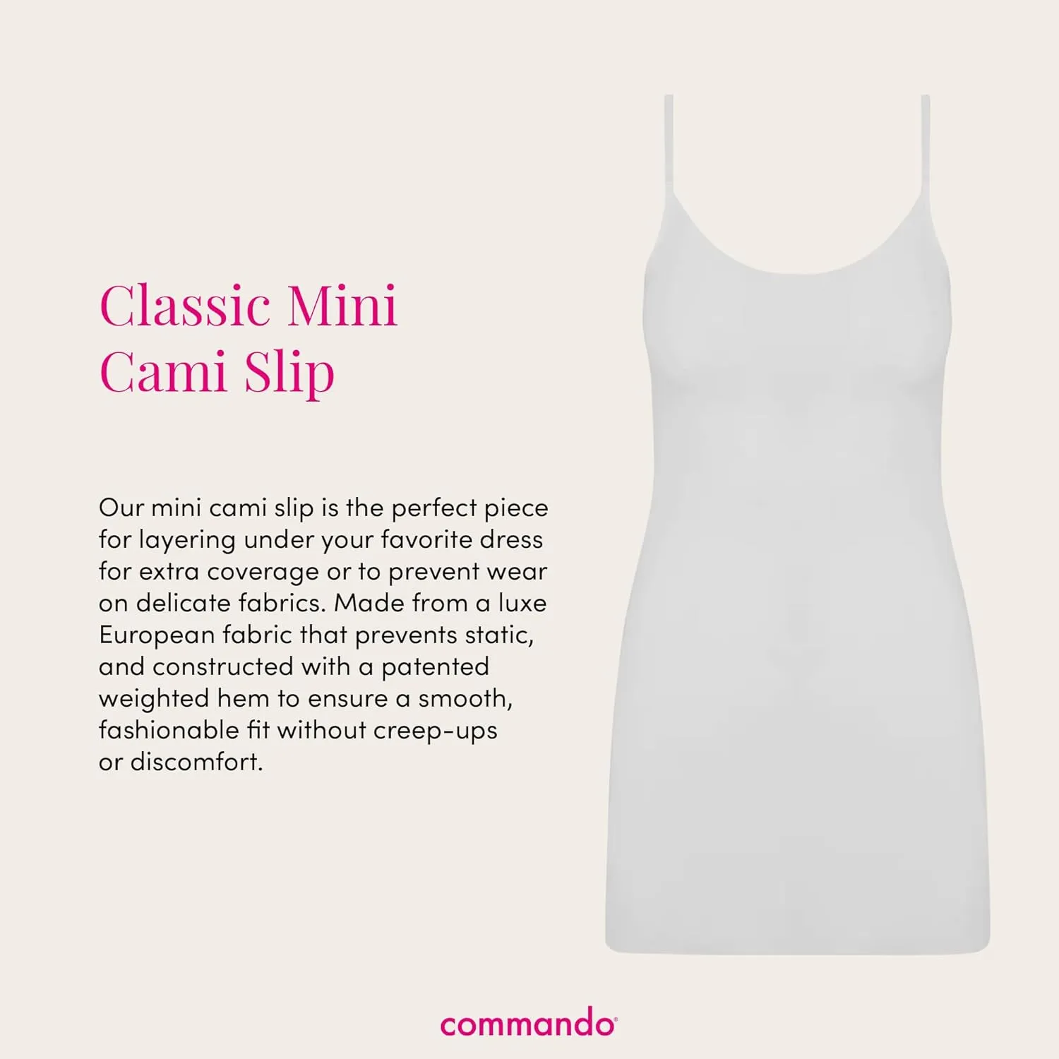 commando - Classic Mini Cami Slip | Short Full Slip Perfect for Sheer Dresses | Anti Static | Smooth, Barely-There Feel