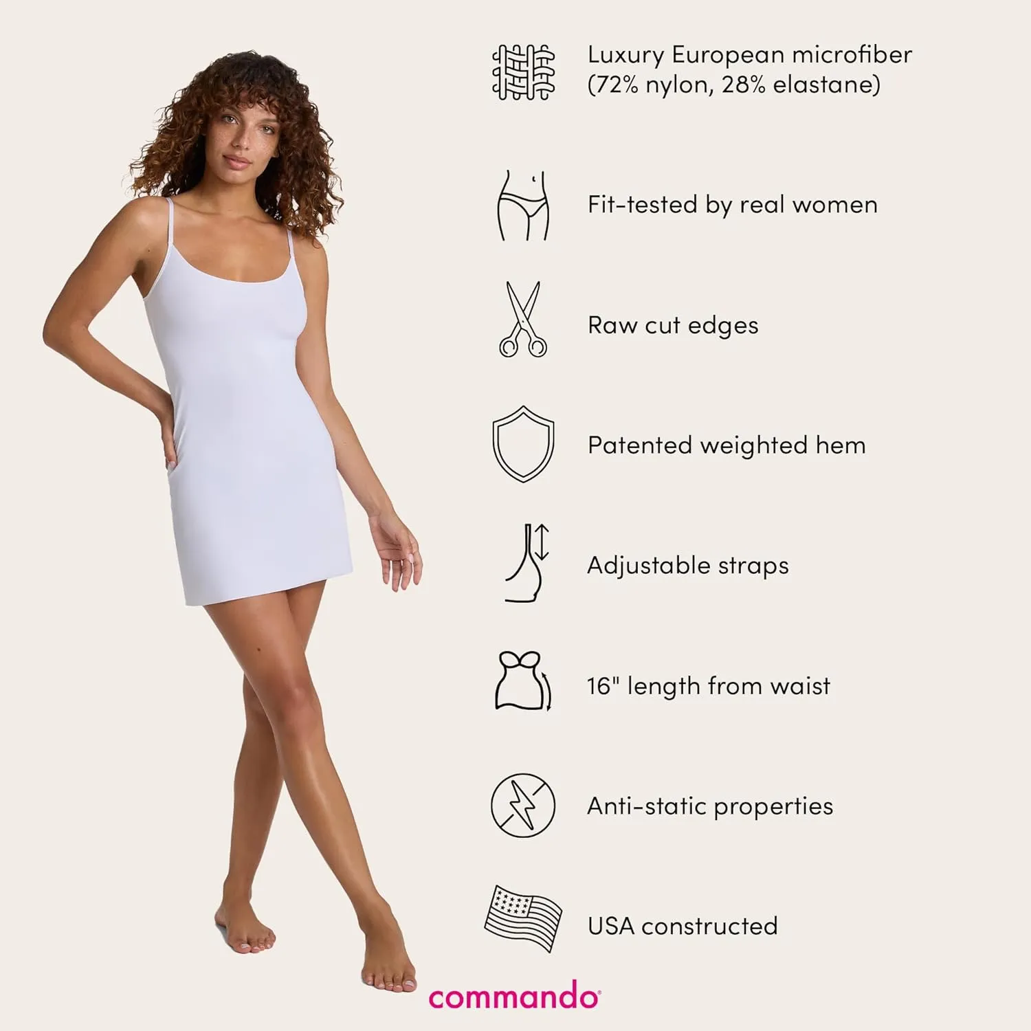 commando - Classic Mini Cami Slip | Short Full Slip Perfect for Sheer Dresses | Anti Static | Smooth, Barely-There Feel