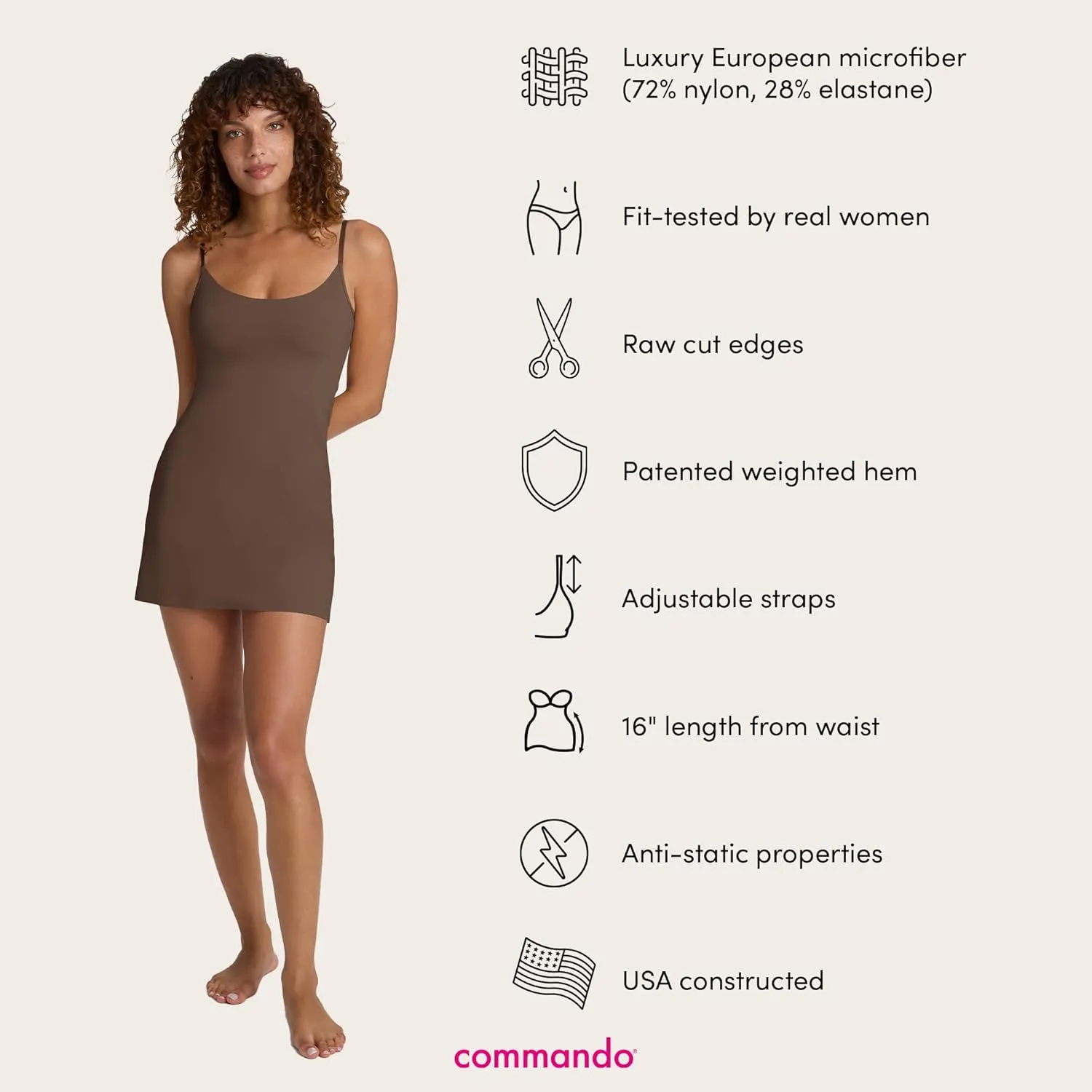 commando - Classic Mini Cami Slip | Short Full Slip Perfect for Sheer Dresses | Anti Static | Smooth, Barely-There Feel