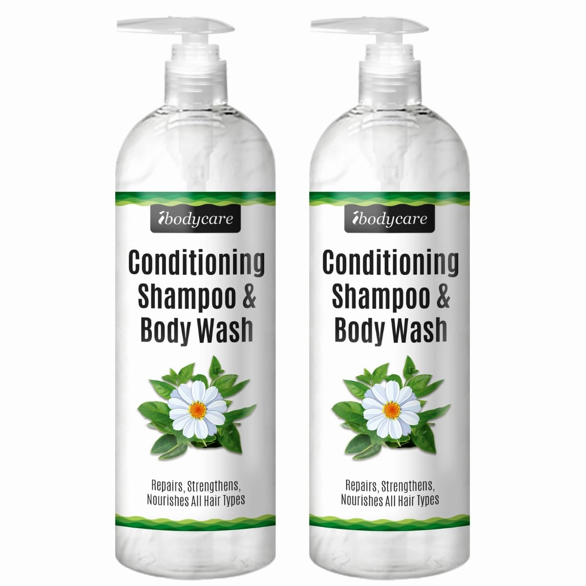 Conditioning Shampoo & Body Wash, Sulfate-Free Hair & Body Cleanser, Hydrating, Clarifying, Detangling, with Green Tea & Chamomile, All Hair Types, Various Sizes (16 oz Pump, 2 Pack)