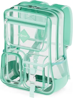 Contixo Clear Backpack for Kids & Adults - Transparent PVC Bookbag - Stadium-Approved Travel Bag for School, Waterproof - Adjustable Straps - Durable Tear-Resistant - 16.9" x 13.7" x 6.6" - Green