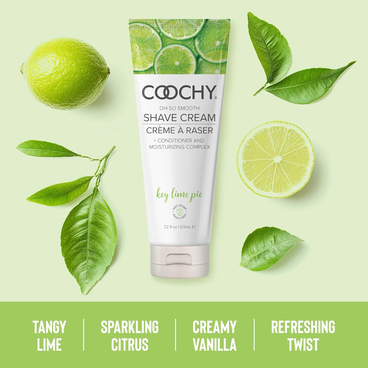 Coochy Rash-Free Shave Cream | Conditioner & Moisturizing Complex | Ideal for Sensitive Skin, Anti-Bump | Made w/Jojoba Oil, Safe to Use on Body & Face | Key Lime Pie 12.5floz/ 370mL