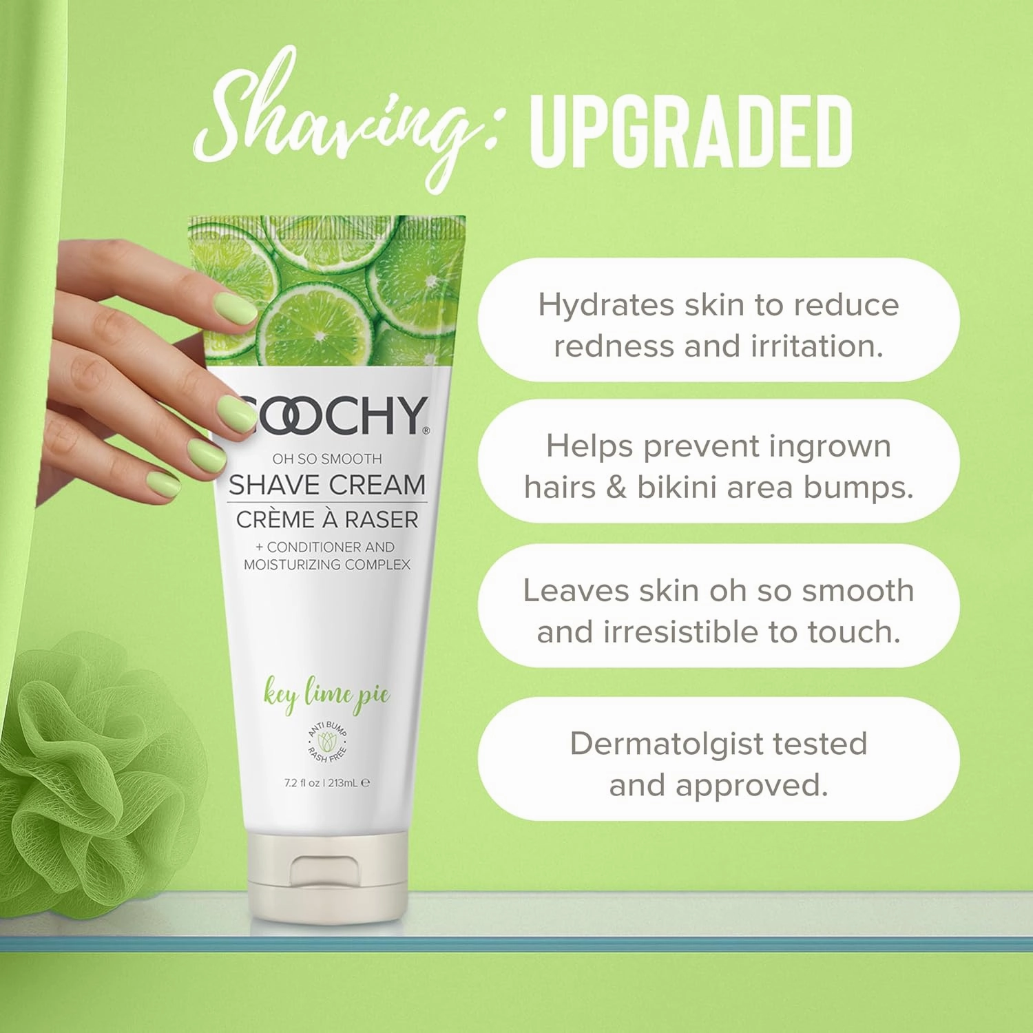 Coochy Rash-Free Shave Cream | Conditioner & Moisturizing Complex | Ideal for Sensitive Skin, Anti-Bump | Made w/Jojoba Oil, Safe to Use on Body & Face | Key Lime Pie 12.5floz/ 370mL