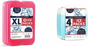 Cool Coolers by Fit & Fresh XL Slim Ice Packs (4 Pack) and Slim Ice Packs (4 Pack), Quick Freeze Space Saving Reusable Ice Packs for Lunch Boxes or Coolers