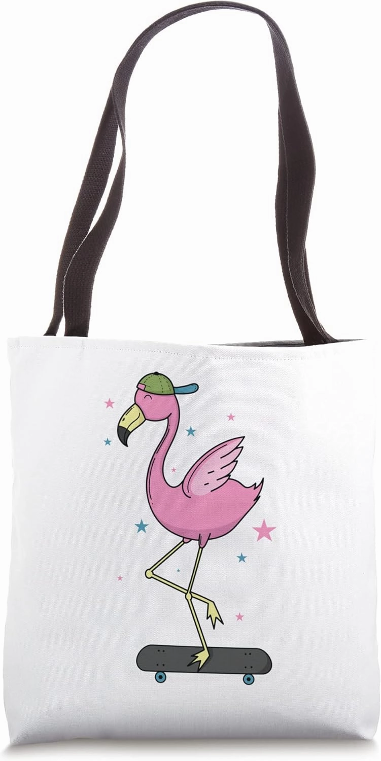 cool Flamingo on Skateboard Tote Bag