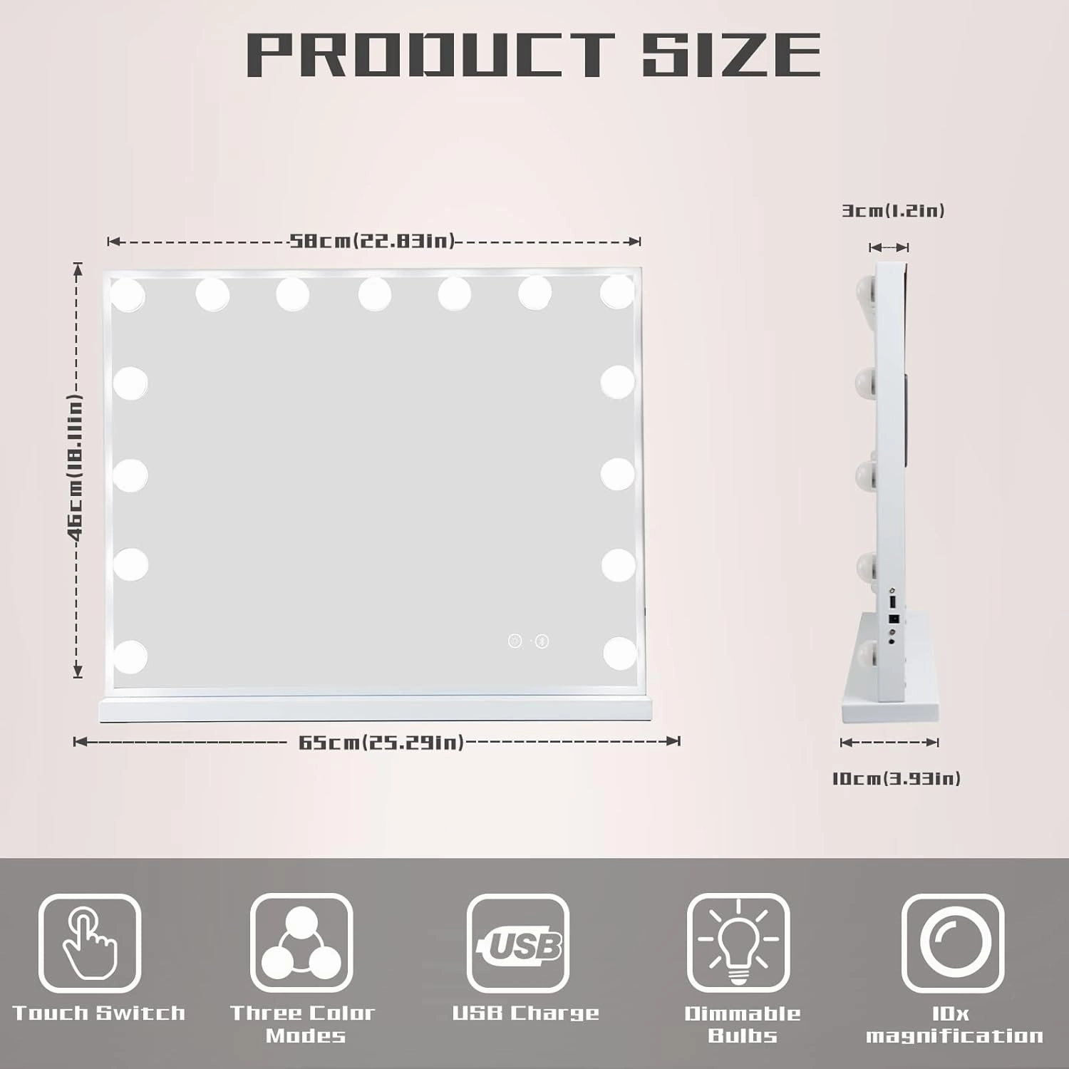 COOLJEEN Vanity Mirror with Lights and Bluetooth, Hollywood Makeup Mirror with 15 Dimmable LED Bulbs and USB Charging, 3 Color Modes Lighted Vanity Mirror, Tabletop/Wall-Mount (Shatterproof Glass)