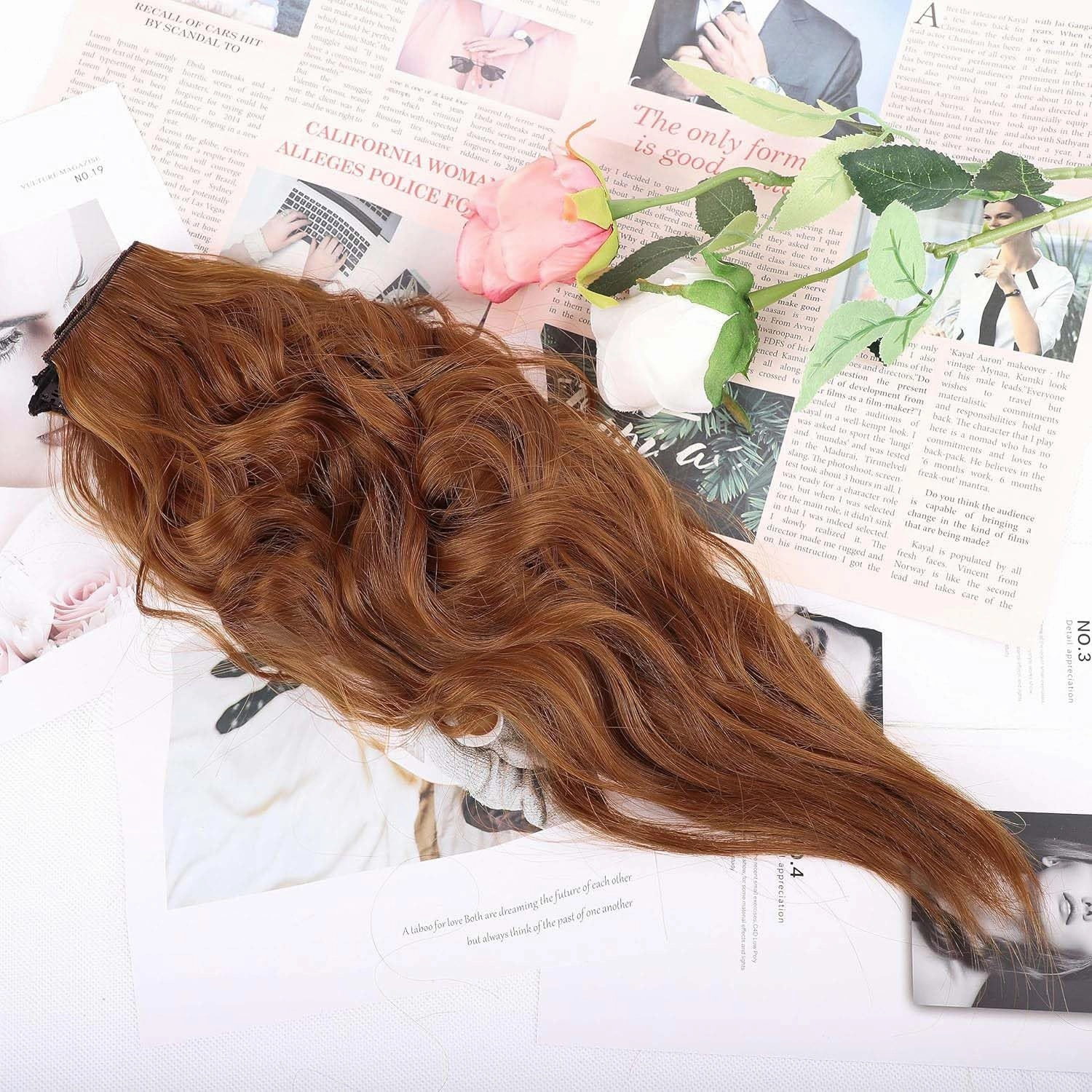 Copper Red Curly Clip In Hair Extensions for Women Synthetic Clip in Long Wavy Hair Extension 20 Inch Double Weft 4pc Hairpieces Full Head For Women (20INCH, 30c)