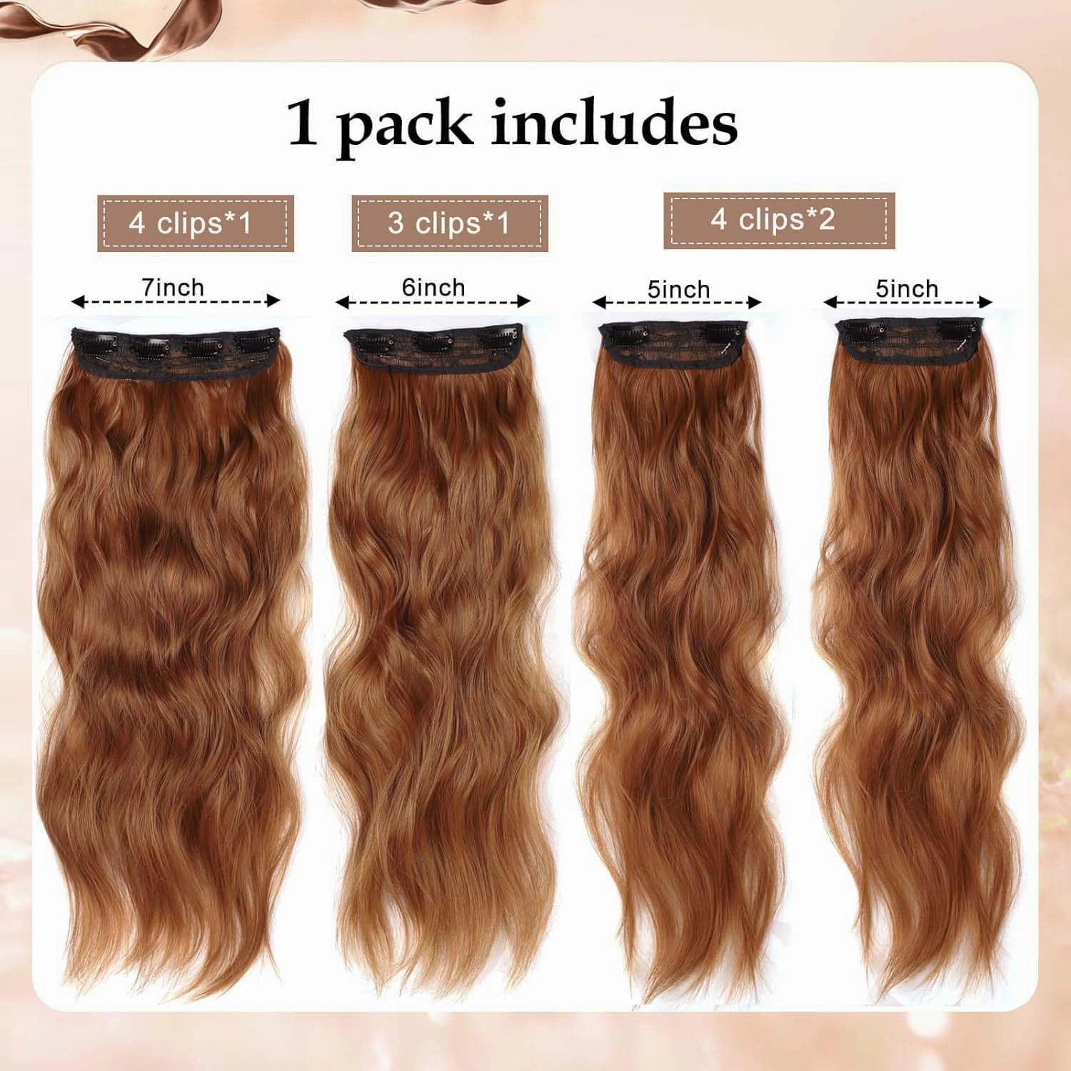 Copper Red Curly Clip In Hair Extensions for Women Synthetic Clip in Long Wavy Hair Extension 20 Inch Double Weft 4pc Hairpieces Full Head For Women (20INCH, 30c)