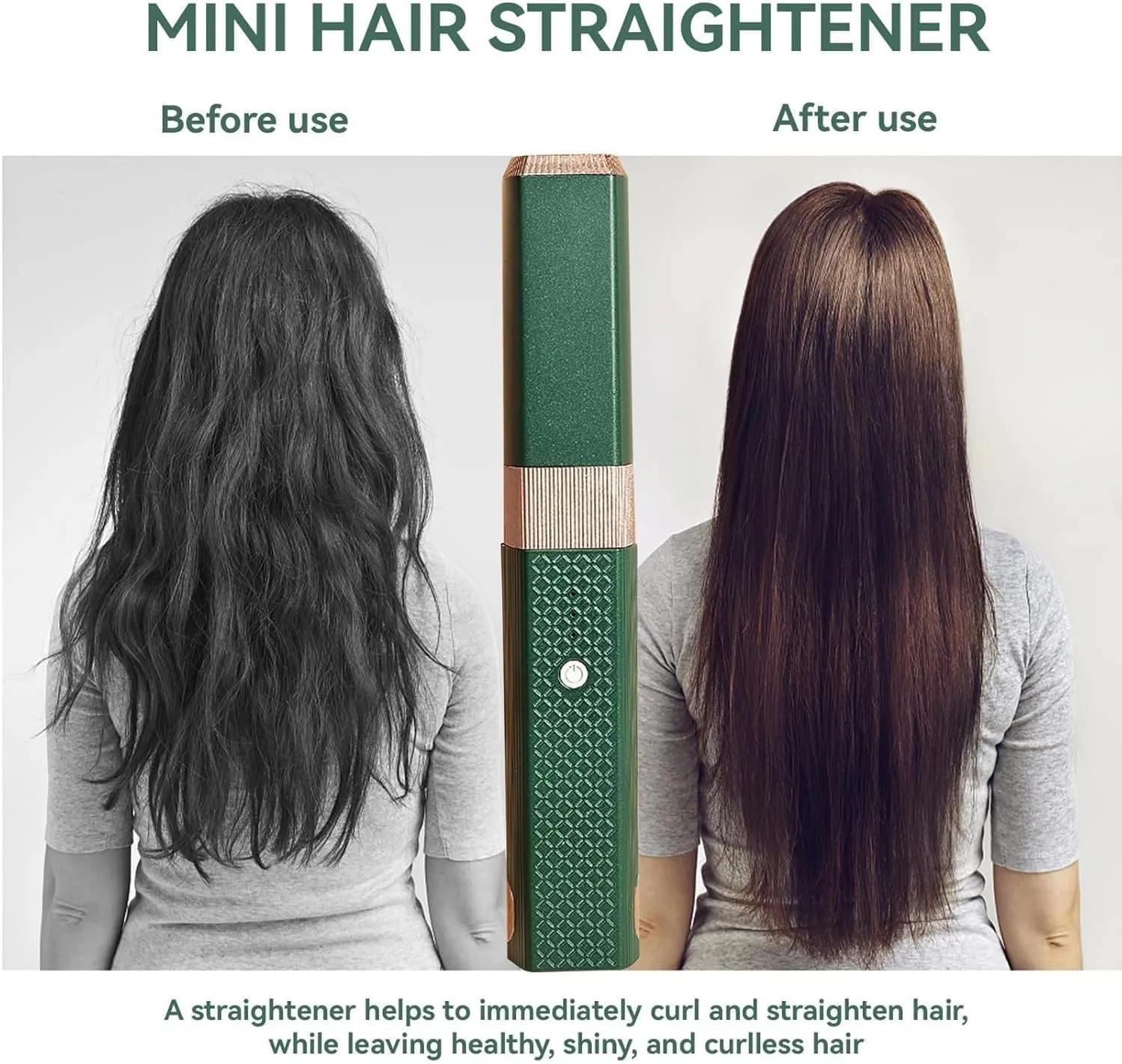 Cordless Hair Straightener, 2 in 1 Portable Mini Ceramic Flat Iron and Curler, USB-C Rechargeable Travel Straightener, Lock in Moisture & Shine, 3 Levels Adjustable (Green)