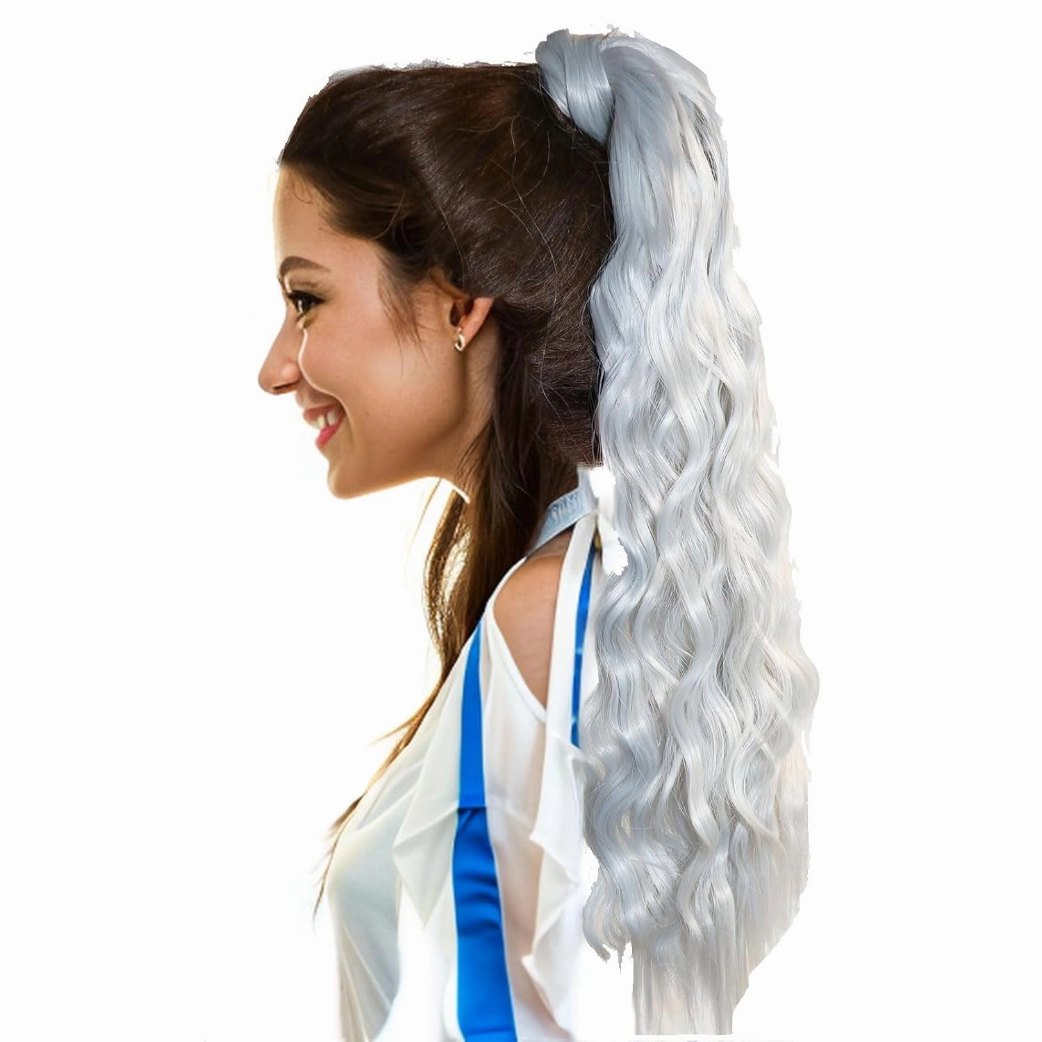 Corn Wave Ponytail Extension Wrap Around Hook and Loop Fake Hair Extensions Synthetic Pony Tail Hairpiece for Women Girls (55cm, 1001A)