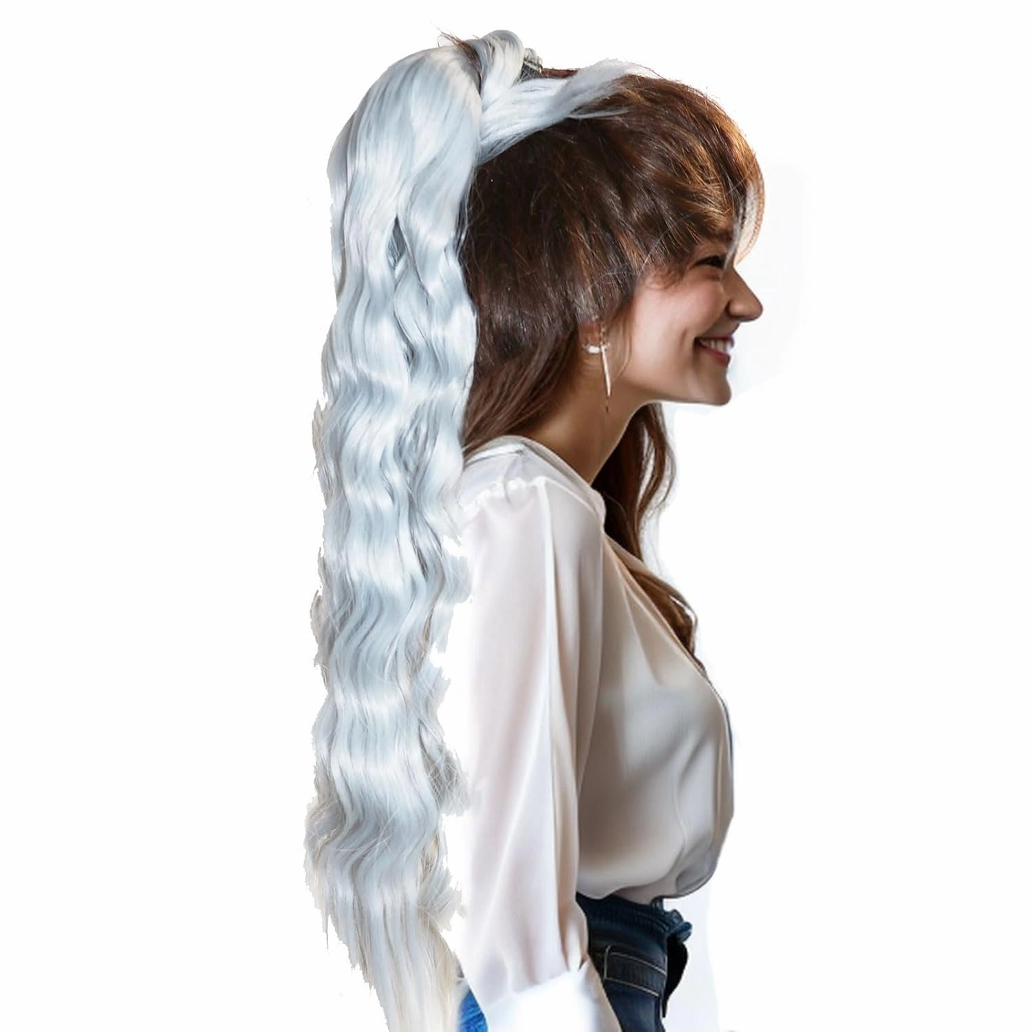 Corn Wave Ponytail Extension Wrap Around Hook and Loop Fake Hair Extensions Synthetic Pony Tail Hairpiece for Women Girls (55cm, 1001A)