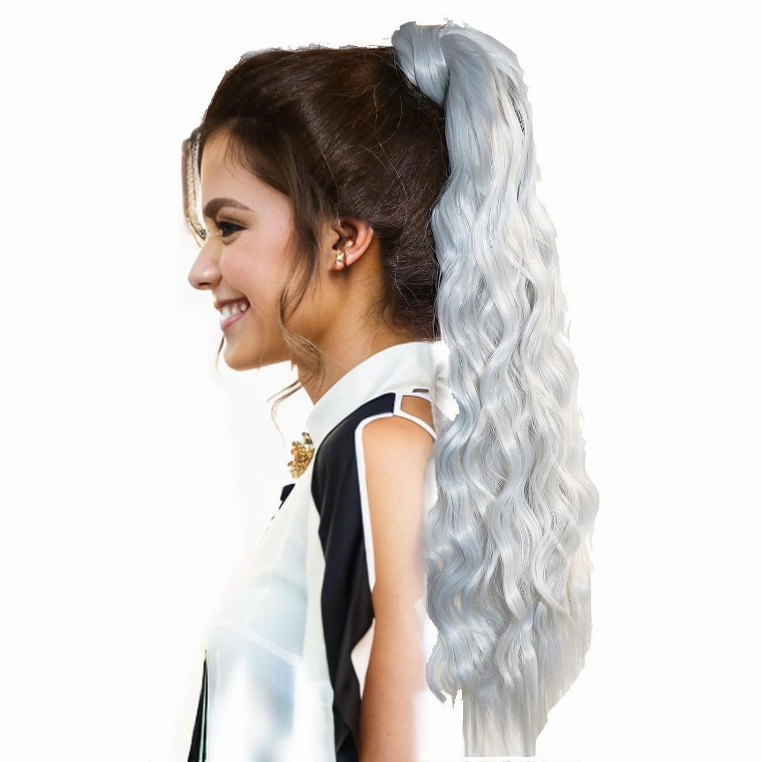 Corn Wave Ponytail Extension Wrap Around Hook and Loop Fake Hair Extensions Synthetic Pony Tail Hairpiece for Women Girls (55cm, 1001A)