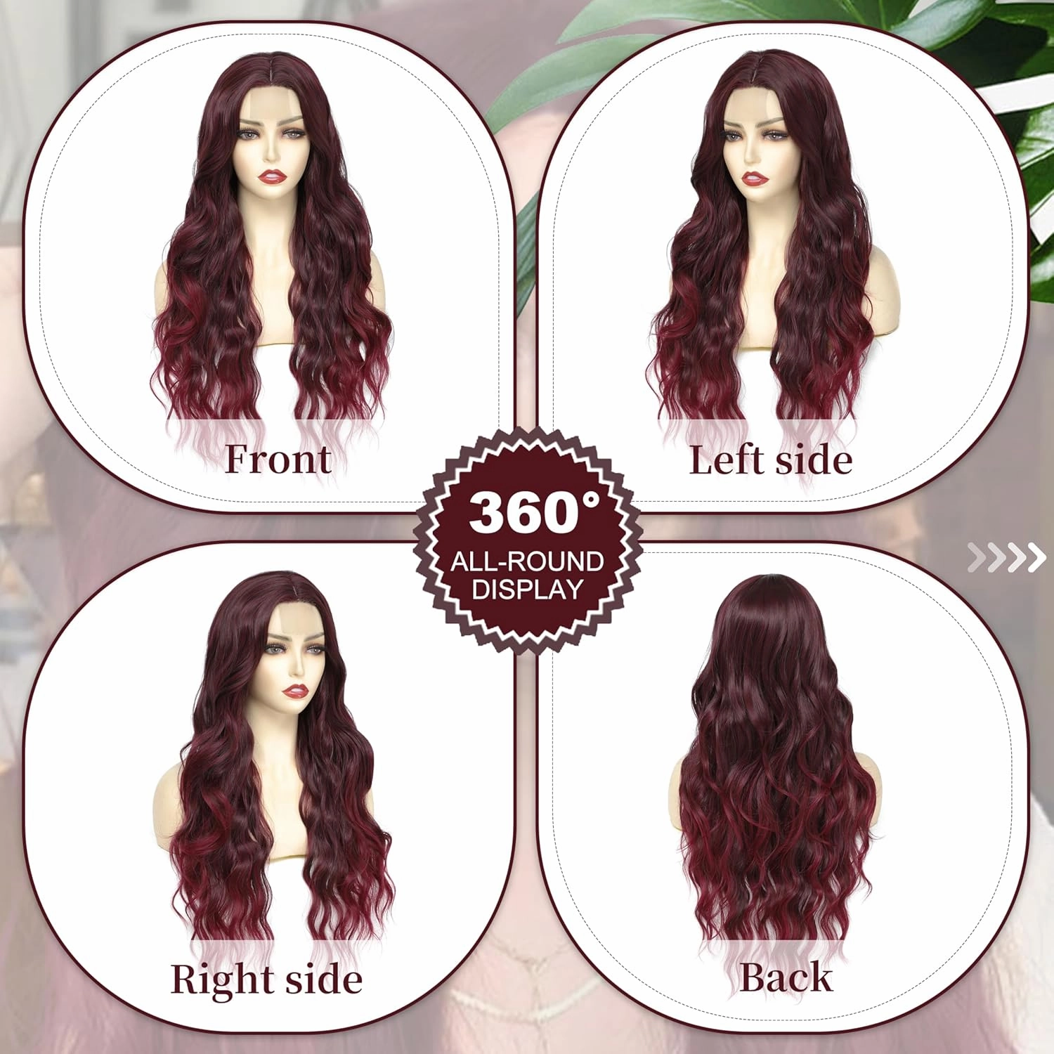 Cosplay Long Burgundy Wig 26 Inch Middle Part Synthetic Wig Realistic Gifts Party Wigs for Women Daily Use Colorful Wigs (Burgundy)