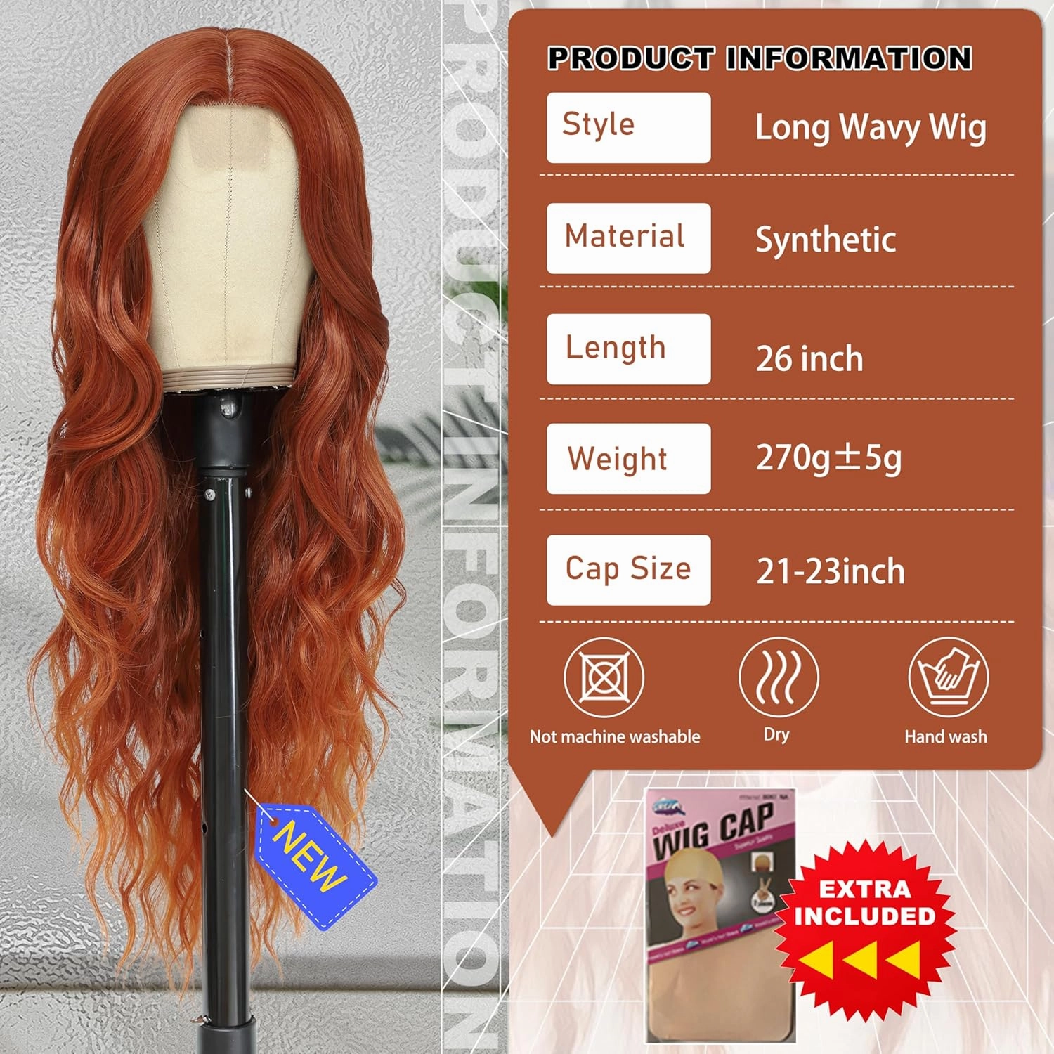 Cosplay Long Copper Wig 26 Inch Middle Part Synthetic Wig Realistic Gifts Party Wigs for Women Daily Use Colorful Wigs (Copper)