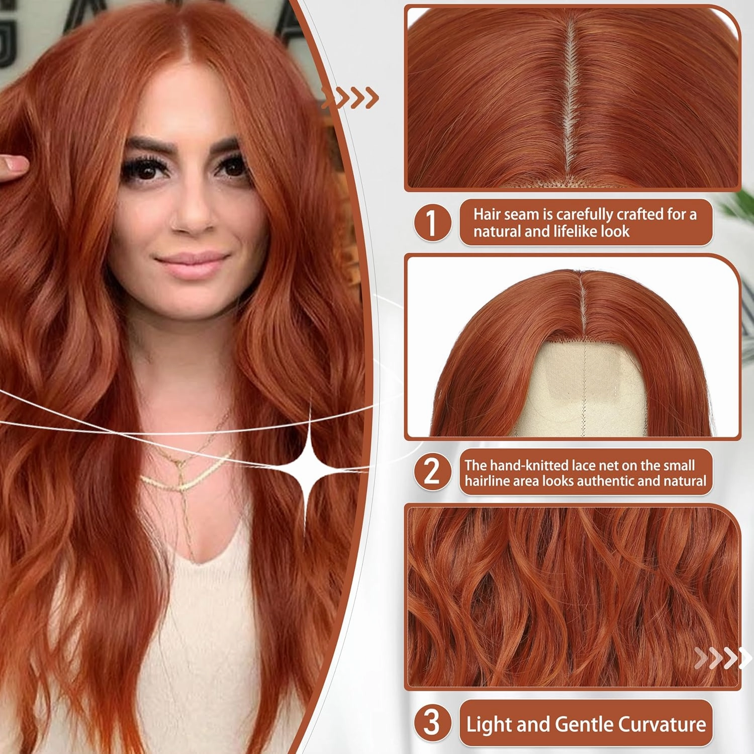 Cosplay Long Copper Wig 26 Inch Middle Part Synthetic Wig Realistic Gifts Party Wigs for Women Daily Use Colorful Wigs (Copper)