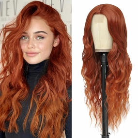 Cosplay Long Copper Wig 26 Inch Middle Part Synthetic Wig Realistic Gifts Party Wigs for Women Daily Use Colorful Wigs (Copper)