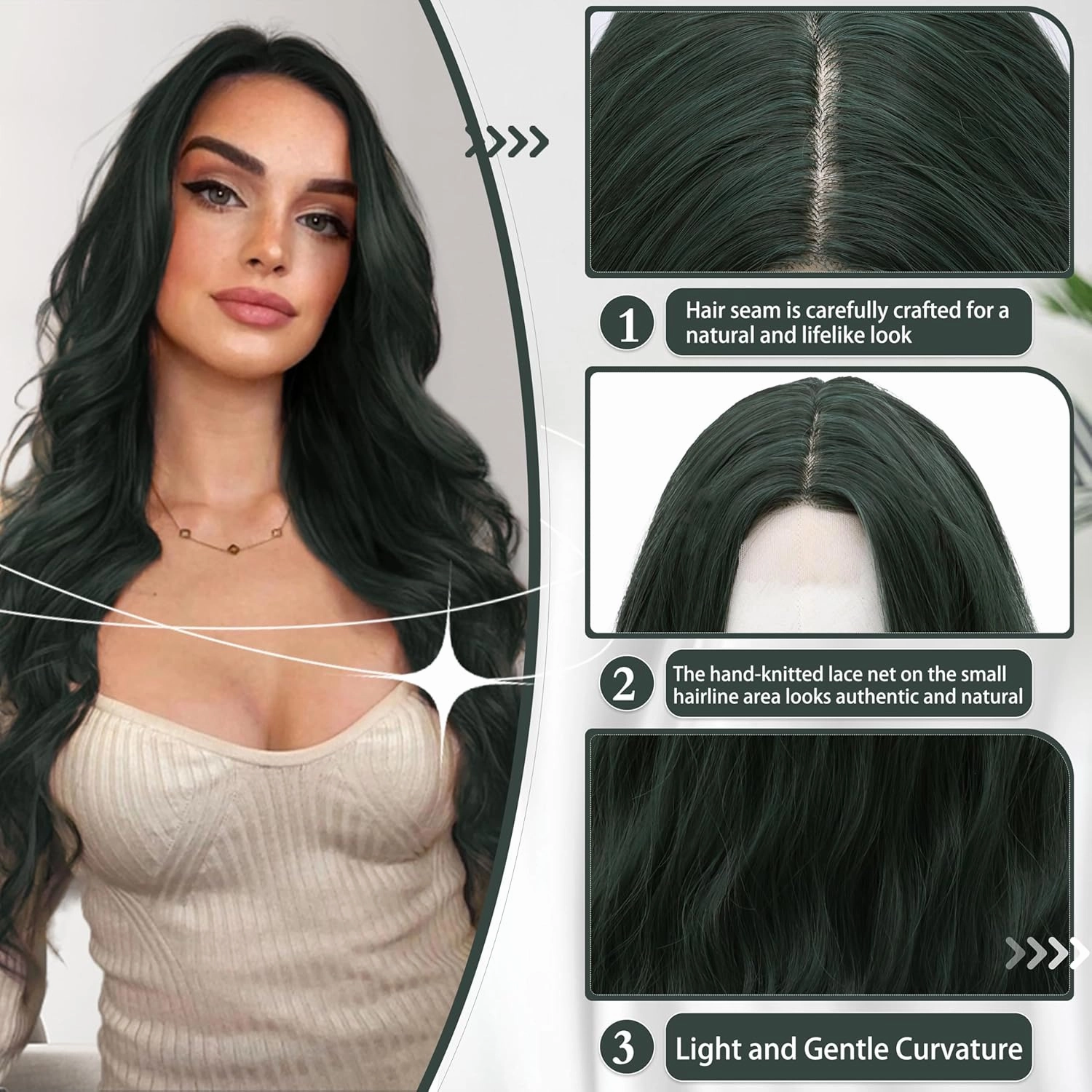 Cosplay Long Dark Green Wig 28 Inch Middle Part Synthetic Wig Realistic Gifts Party Wigs for Women Daily Use Colorful Wigs (Dark Green)