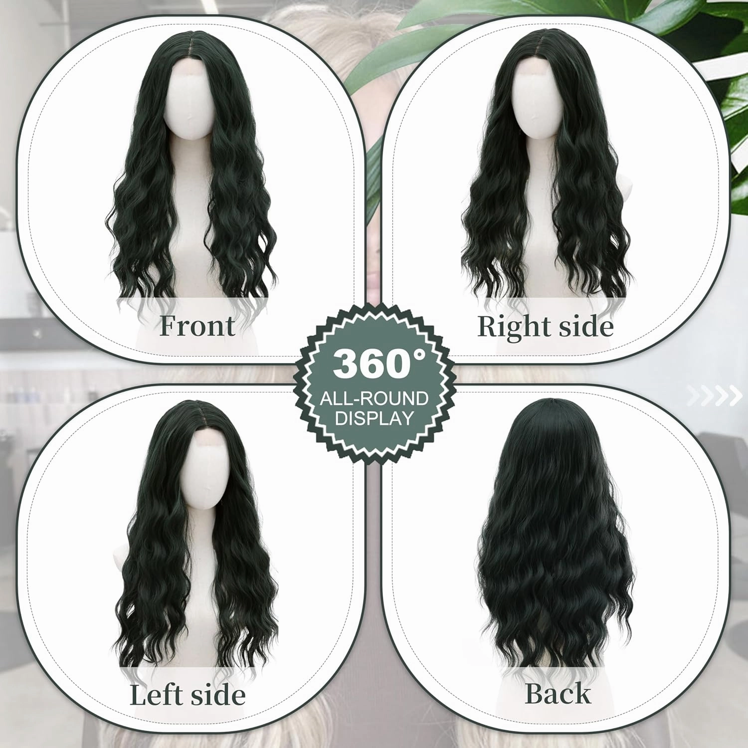 Cosplay Long Dark Green Wig 28 Inch Middle Part Synthetic Wig Realistic Gifts Party Wigs for Women Daily Use Colorful Wigs (Dark Green)