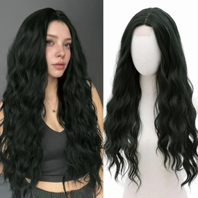 Cosplay Long Dark Green Wig 28 Inch Middle Part Synthetic Wig Realistic Gifts Party Wigs for Women Daily Use Colorful Wigs (Dark Green)
