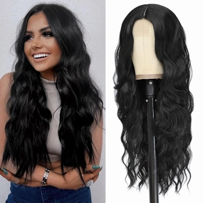 Cosplay Long Jet Wig 26 Inch Middle Part Synthetic Wig Realistic Gifts Party Wigs for Women Daily Use Colorful Wigs (Jet)